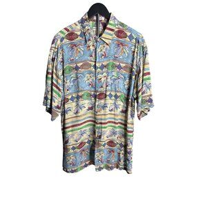 Vintage 90's Pierre Cardin Men's Colorful Tropical Camp Shirt Large